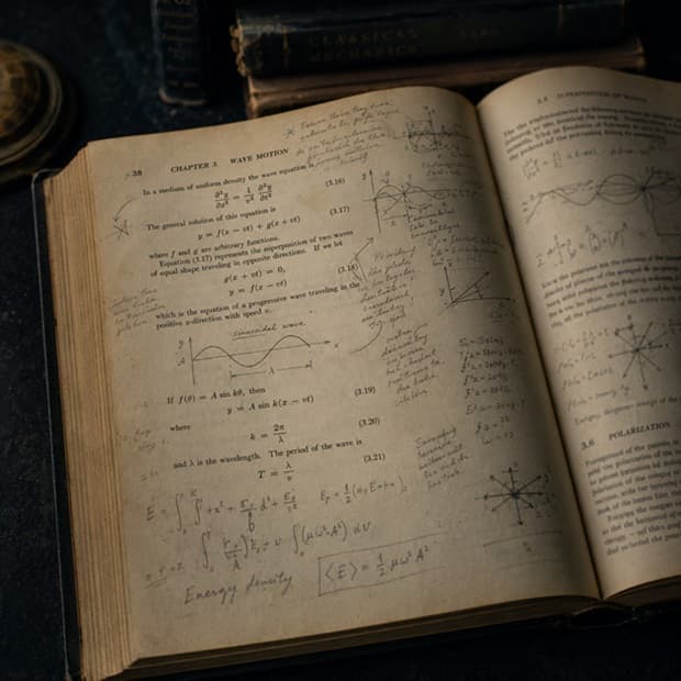 Physics textbook with handwritten annotations