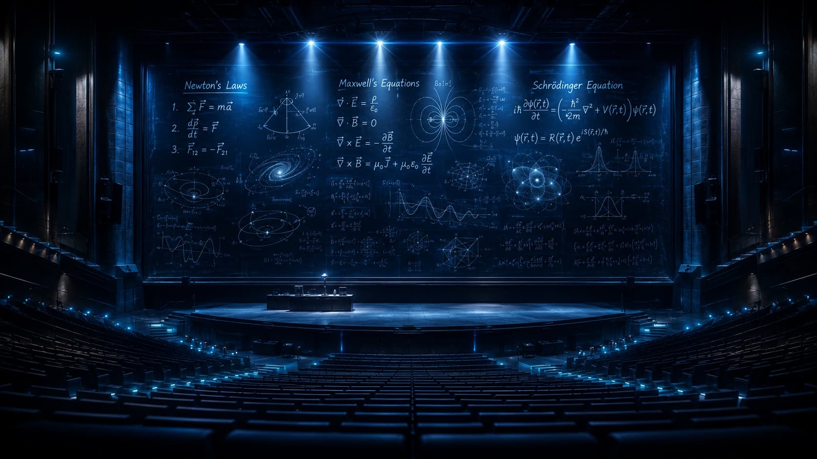 University physics catalog with starfield background