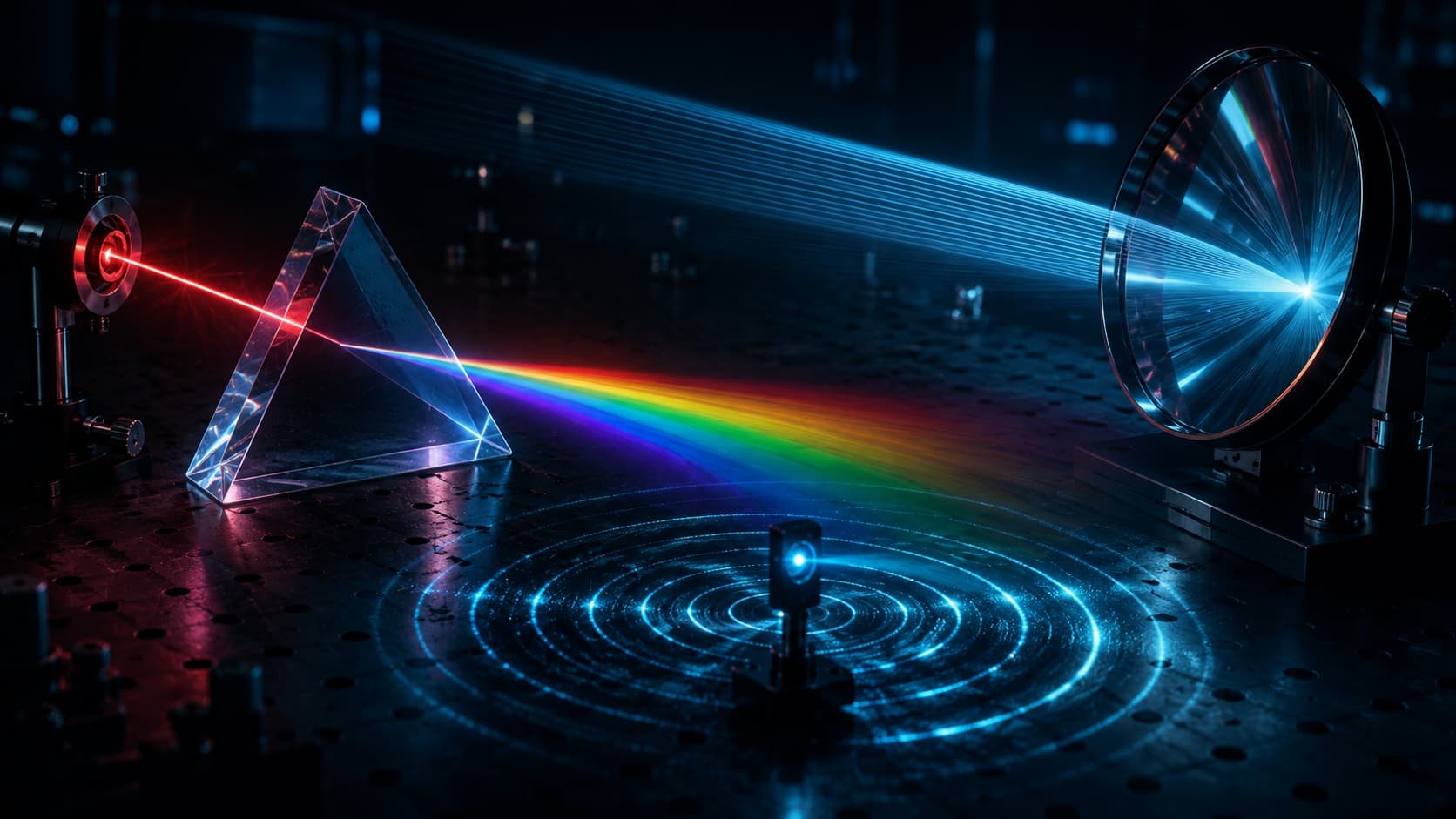 Light refracting through a prism creating a spectrum