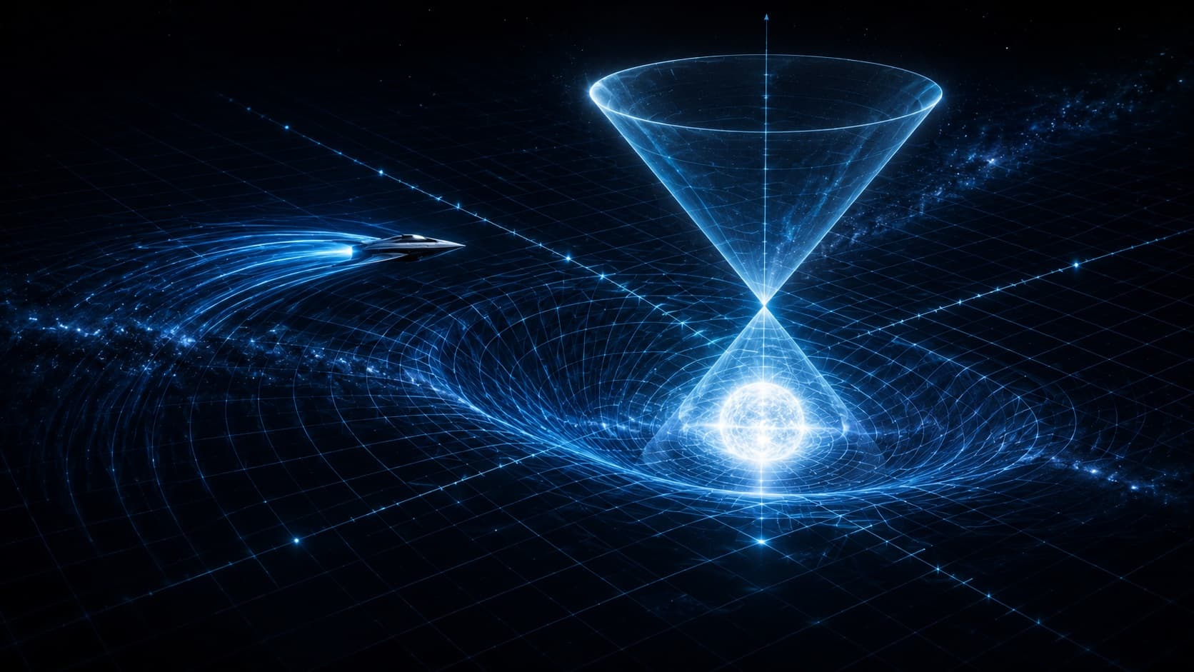 Spacetime diagram with light cones illustrating relativistic physics